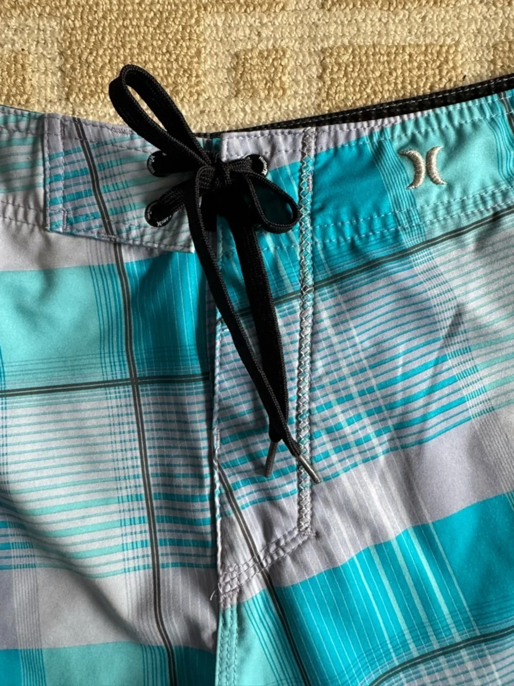Hurley Phantom Board Shorts Plaid Surf Swim Trunks Blue Gray 36 Waist (Large)